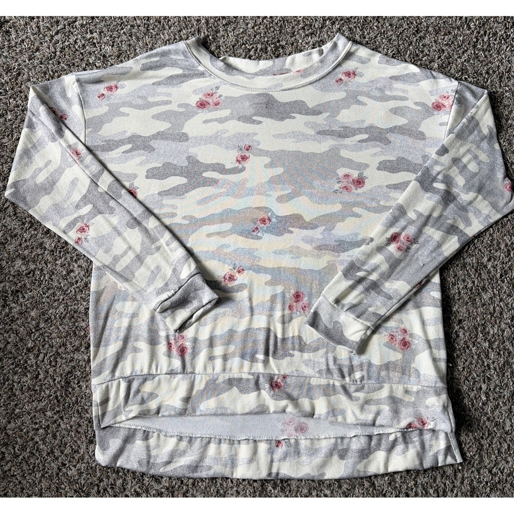 Secret Treasures Pajama Top Super Soft Gray Camo Floral Women Large